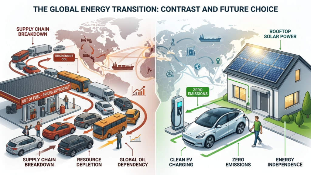 EVs and renewable energy during oil shortages