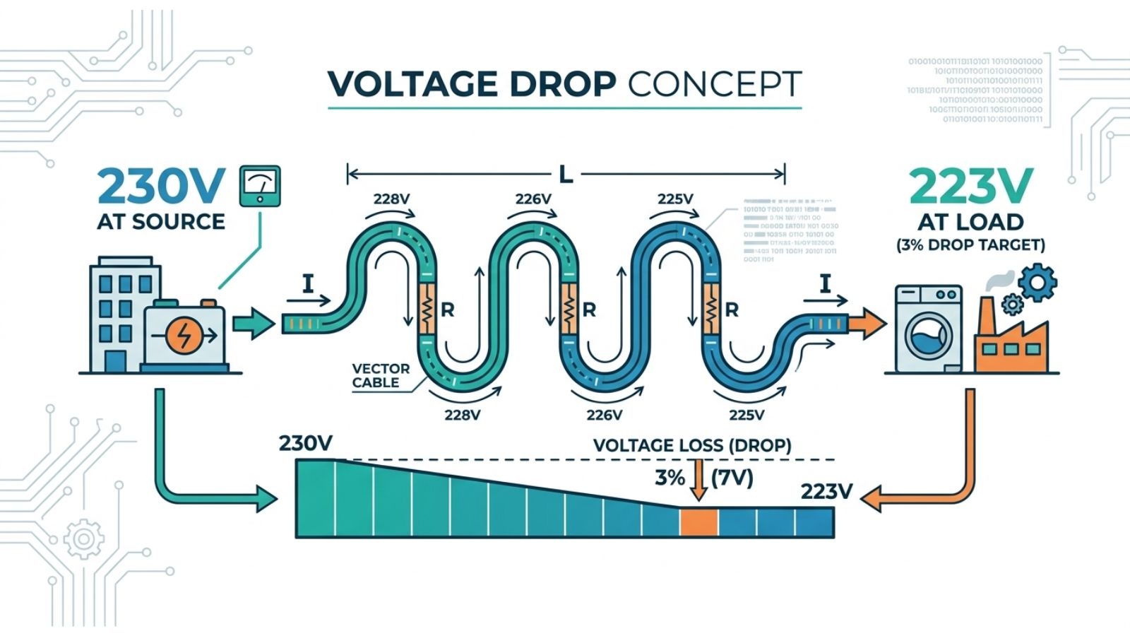 cable size for 20A 230V 50m guide