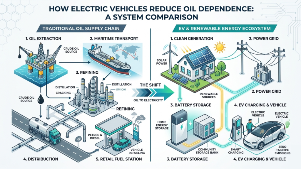 EVs and renewable energy during oil shortages