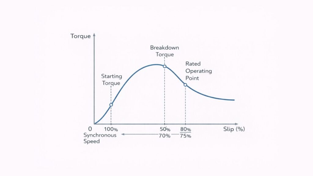 torque characteristic curve in motor slip at startup