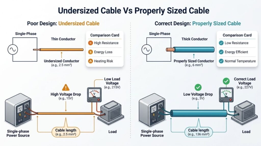 cable sizes for single-phase voltage drop