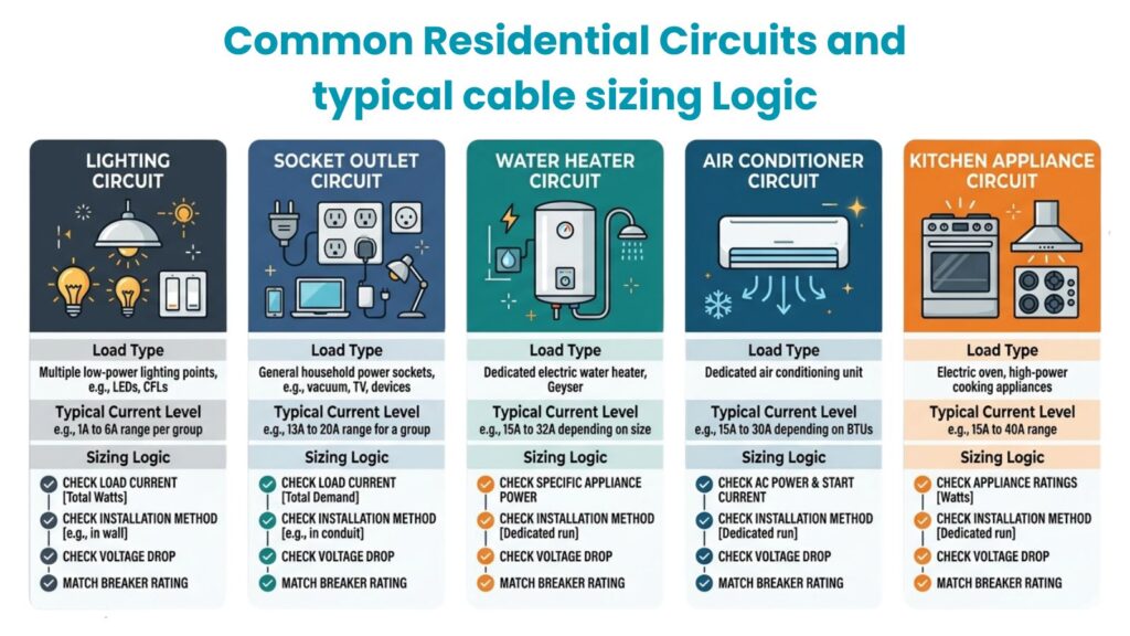 how to choose cable size for residential circuits