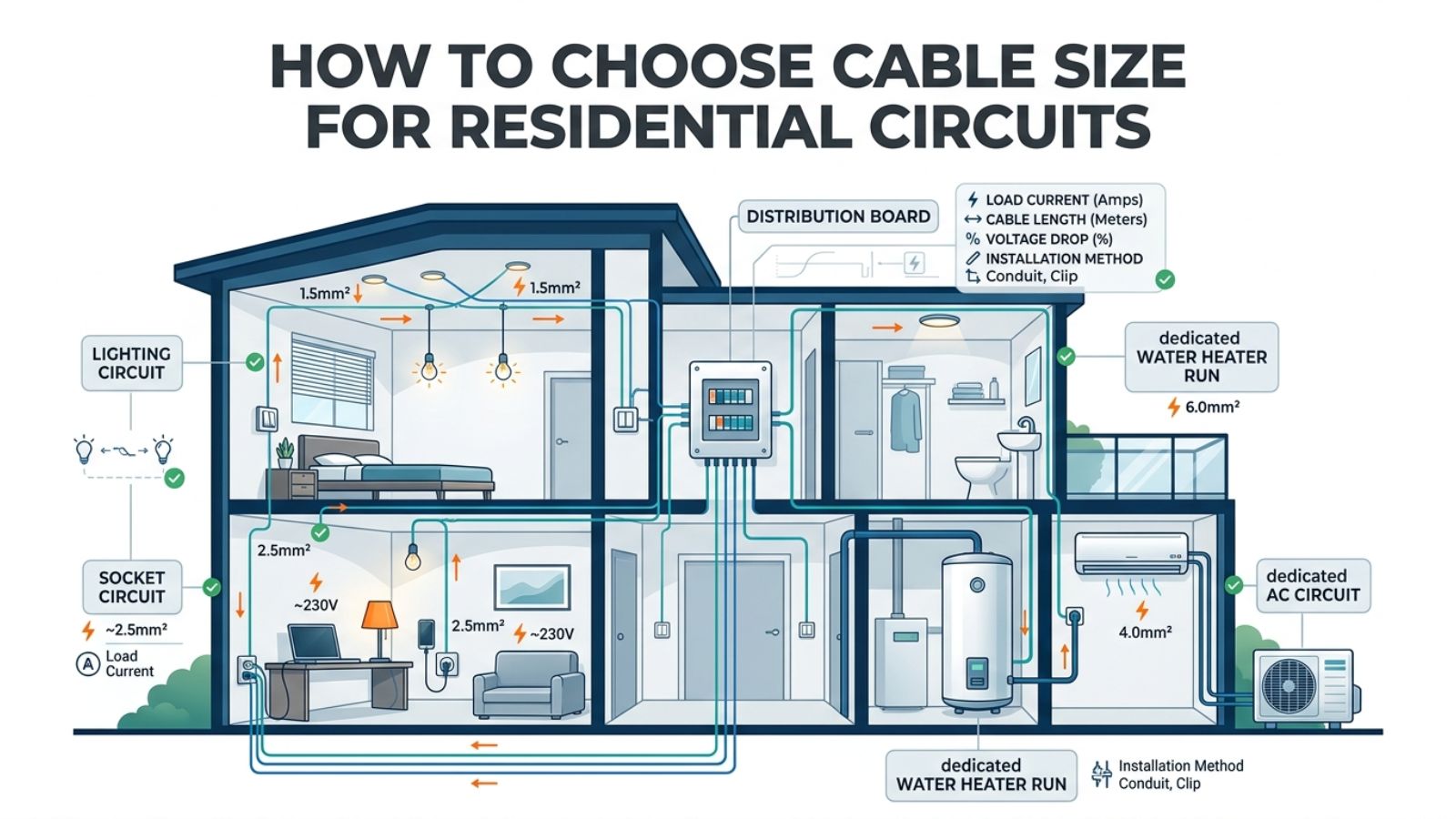 how to choose cable size for residential circuits