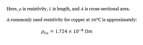 A commonly used resistivity for copper at 20°C