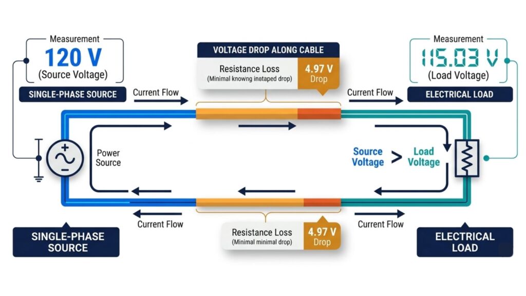 How to calculate single phase voltage drop step by step