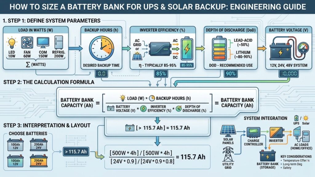 battery bank sizing for UPS and solar backup